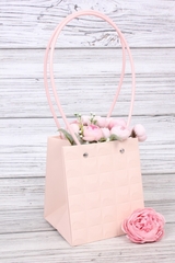 Сумка для цветов влагостойкая, Тиснение квадрат, Кремовый, 13*15*11,5 см (Д*В*Ш), 1 шт.