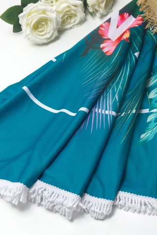 полотенце пляжное круглое бирюзовое с листьями