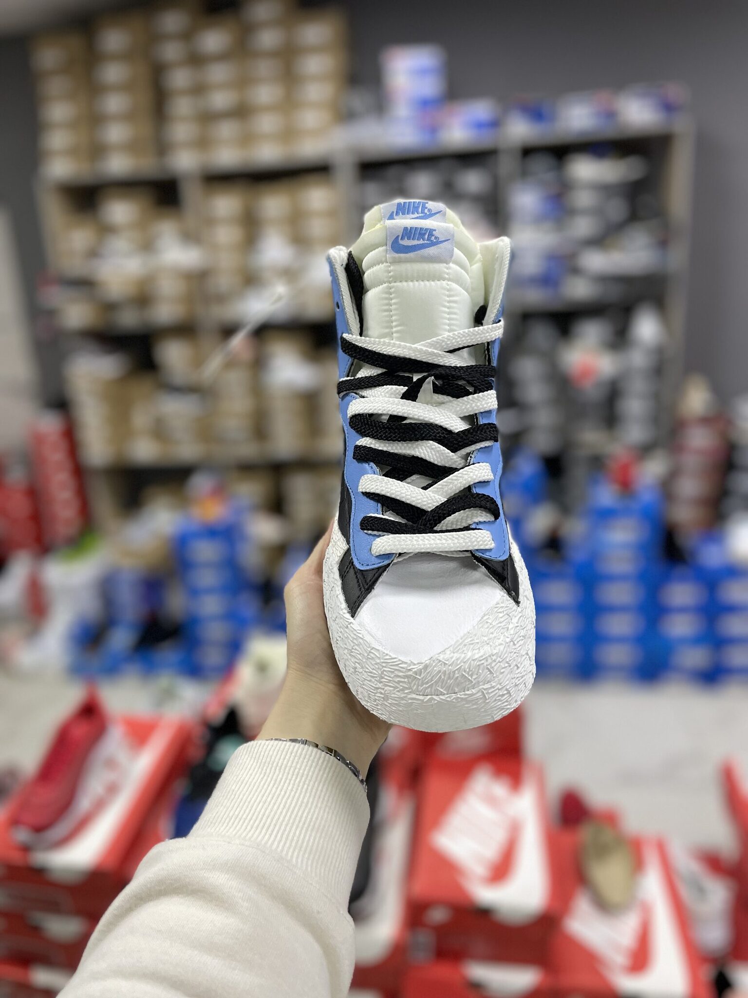 sacai blazer mid black blue