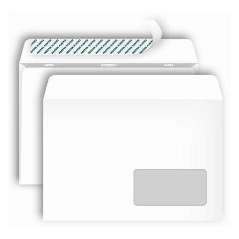 Конверт Postfix Bong С5 80 г/кв.м белый стрип с внутренней запечаткой с правым окном (1000 штук в упаковке)
