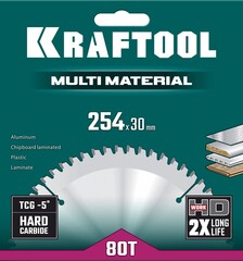 KRAFTOOL Multi Material, 254 х 30 мм, 80Т, пильный диск по алюминию (36953-254-30)