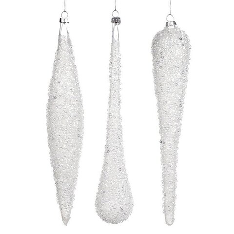 Набор украшений на елку 3шт 30см Goodwill Сосульки-капельки белые с бисером