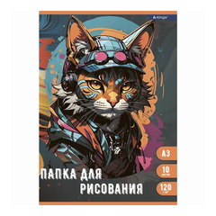 
          Папка для рисования Alingar, формат А3, 10 листов, офсет, серия "Модный кот"