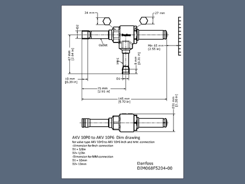 Клапан расширительный электроприводный AKV 10P0 Danfoss 068F5220