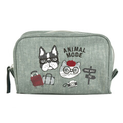 Косметичка, футляр для аксессуаров с котом и бульдогом, "ANIMAL MODE", зеленая, 24-7544-2, KUSUGURU