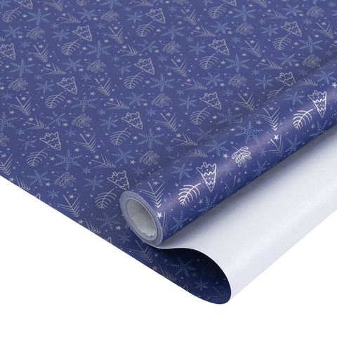 Упаковочная бумага крафт, Новогодние елочки, Синий, 60 г, 0,7*10 м