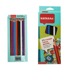 
          Карандаши цветные NATARAJ 12 цв., "Вдохновение" деревянные, трехгранные, заточенные, точилка, грифель 3.0 мм, картон. уп., европодвес
