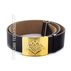 Купить Ремень кожаный Вооруженные силы РФ Черный с латунной пряжкой в Магазине тельняшек