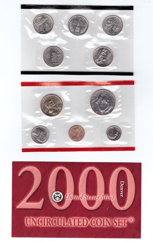 Годовой набор США в родной запайке 2000 год двор D + 5 монет Штаты