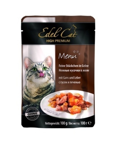 Edel Cat пауч для кошек нежные кусочки в желе (гусь, печень) 100г