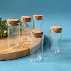 Баночки - бутылочки с пробкой декоративные, стеклянные, прозрачные, 6*3*3 см, набор 5 штук.