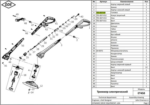 Головка триммерная оригинальная DDE ET350/ET450->791-790-100