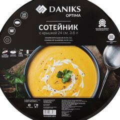 Сотейник нерж сталь, Daniks, Оптима, GS-01201P-24CA, с крыш, индукц