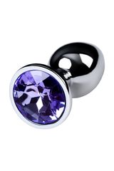 Серебристая конусовидная анальная пробка с фиолетовым кристаллом - 7 см. - 