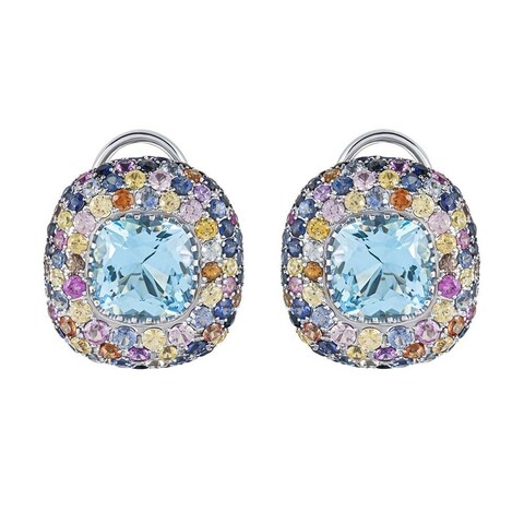Серьги с Топазом и Цветными Сапфирами, E0040-4/50