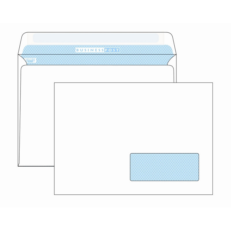 Конверт BusinessPost C5 90 г/кв.м белый стрип с внутренней запечаткой с правым окном (1000 штук в упаковке)