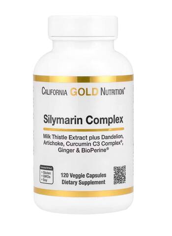 California Gold Nutrition Комплекс силимарина, экстракт расторопши с одуванчиком, артишок, комплекс куркумина C3, имбирь и BioPerine, 120 растительных капсул
