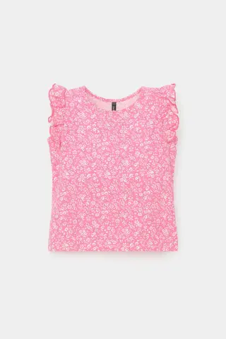 фуфайка  для девочки  КР 301627-1/неоновый розовый,цветочки к555