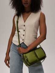 Сумка женская багет на плечо зеленый бамбук