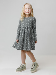 Платье  для девочки  КР 5942/пряный базилик,нежные цветочки к585