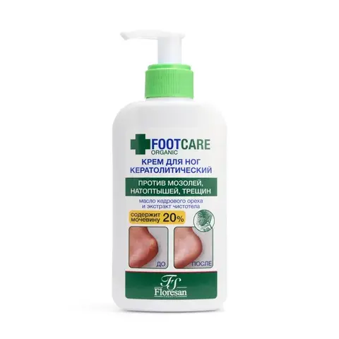 Floresan ORGANIC FOOT CARE Крем для ног кератолитический против трещин и натоптышей, 250мл