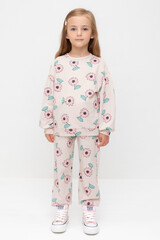 брюки  для девочки  КР 400800-1/бежевый,нежный цветок к549