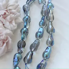 Бусины стеклянные, серо-голубой с переливами, фриформ 22*13 мм, 1 бусина, МК049