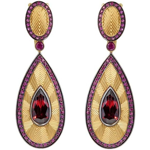 Серьги с гранатом, рубинами и сапфирами, E0105-1/5