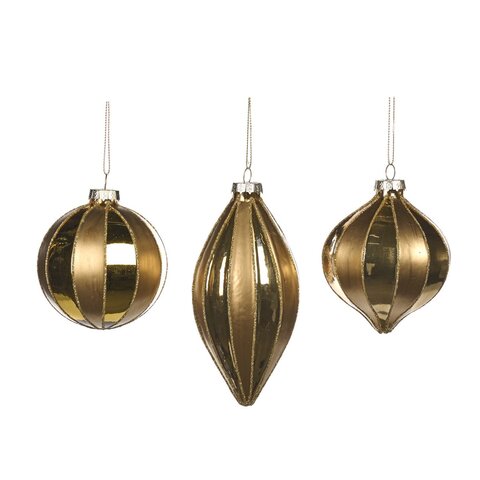 Набор шаров 3шт 8см Goodwill полосатые в золоте