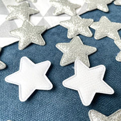 Патчи звездочки серебристые декоративные, с блестками, размер 3,5*3,5 см, набор 20 штук