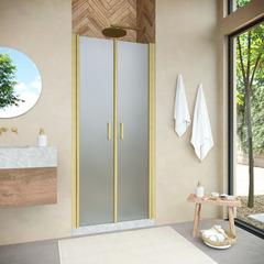 Vegas Glass Е2Р NOVO h2000 110 03 10 Дверь в душевой проем, профиль золото матовое, стекло сатин, ручка Quadro фото