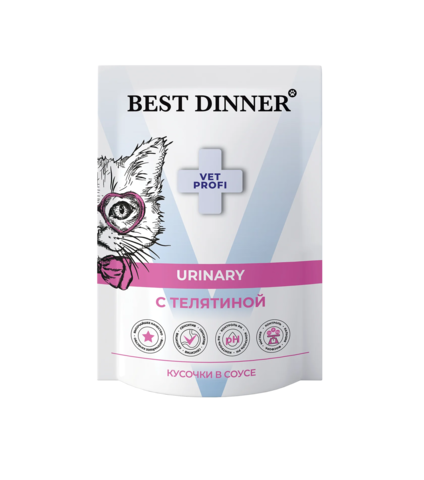 Best Dinner Exclusive Vet Profi Urinary кусочки в соусе Телятина (упаковка 24 шт * 85 г)