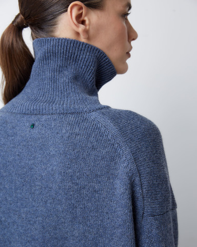 Свитер из смесового кашемира с высоким воротом синий меланж