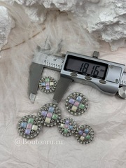 Пуговицы серебристые с квадратными деталями и пастельной разноцветной эмалью