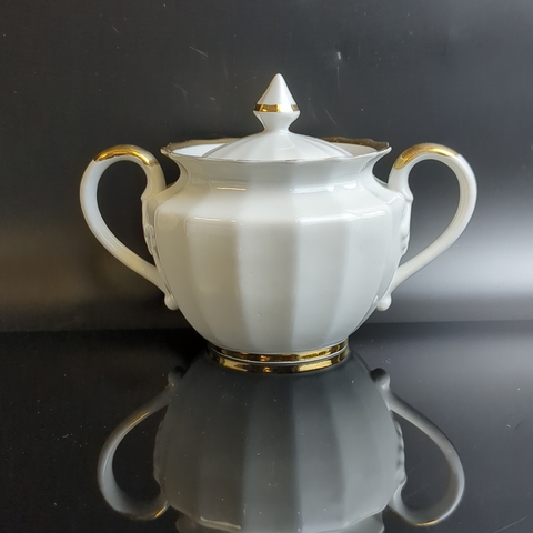 Сахарница "Золотая лента" фарфоровая, Дмитровский завод Вербилки, позолота, винтаж СССР 1965-1991 гг