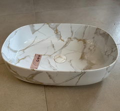 ArtCeram COL003 94 34 ArtCeram COGNAC Раковина накладная , 55х35 см, без отв под смеситель, без слив-перелива, цвет calacatta/покрытие Saniglaze% фото