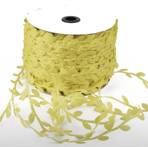 Искусственные шелковые ленты-листья, 3см , цвет желтый 5метров