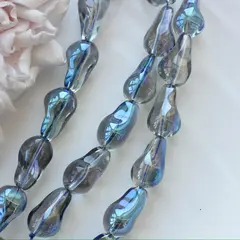Бусины стеклянные, серо-голубой с переливами, фриформ 22*13 мм, 1 бусина, МК049