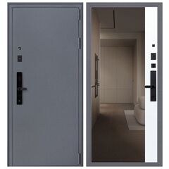 Купить Входная дверь Беркут букле графит ПВХ белый матовый с зеркалом и электронным замком