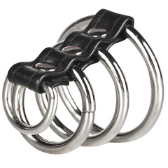 Хомут на пенис из трех металлических колец и кольца для привязи 3 RING GATES OF HELL - 