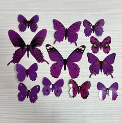 Наклейки Бабочки, Бумага без вырубки, 3D, фиолетовые, микс, 12 шт. / 9,5*11см - 2шт., 8*7см - 2шт., 5*5,5см - 8шт.
