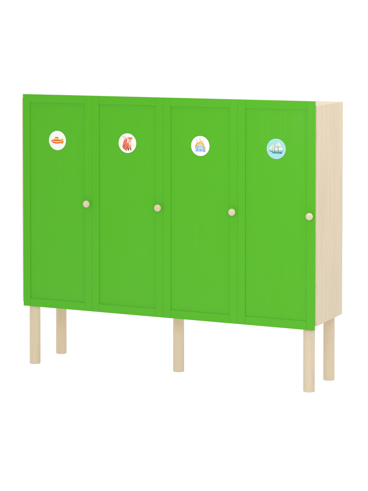 Шкаф для раздевалки 4 секции / зелёный купить по выгодной цене, артикул 8617 - Фабрика «Росигрушка»