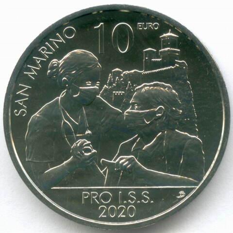 10 евро 2020 год. Сан-Марино. Медики - Институт социальной безопасности. Медно-никель BrUNC (Тираж 10000)