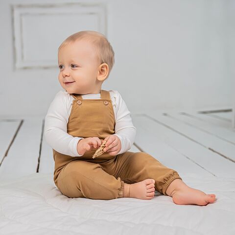 Corduroy jumpsuit with straps 3-18 months - Almond
