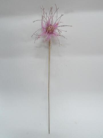 Веточка сухоцветов 63см ChristmasDeLuxe розовая с перьями и глиттером