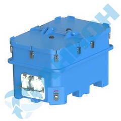 Изотермический контейнер 1200 л для перевозки живой рыбы с пластиковым люком, со сливом g2" Анион 1200 л. горизонтальный (1900x1150x1130см;синий) - арт.559498