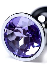 Серебристая конусовидная анальная пробка с фиолетовым кристаллом - 7 см. - 