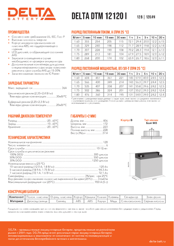 Аккумуляторная батарея DELTA BATTERY DTM 12120 I