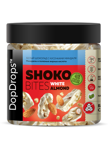 Белый шоколад с кусочками миндаля “Шоко Байтс Вайт Альмонд” (“Shoko Bites White Almond”) 230г