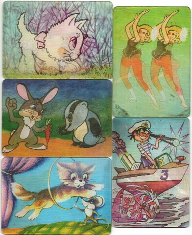 № 130 Набор из 5 переливных (стерео) Календариков . Мультфильмы СССР 1986 год.